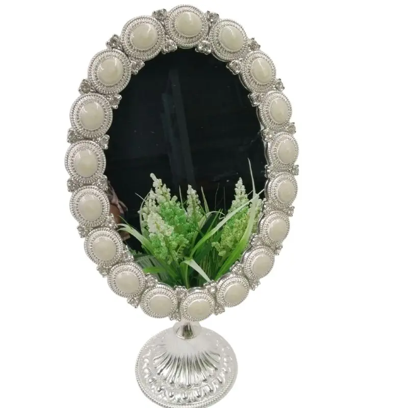 

Эстетическое зеркало в европейском стиле, стоячий стол, овальное зеркало, металлическое белое небольшое зеркало, декоративные зеркала OC50MR