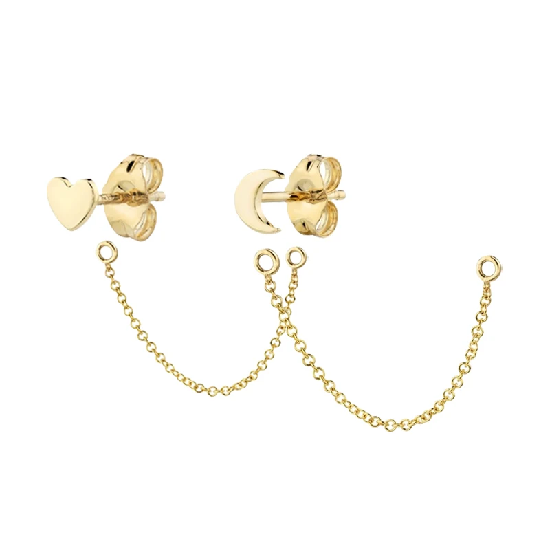 2021 New Fashion Gold Moon Heart Long Chain Stud Earrings For Women Temperament Geometric Fashion Tassel Earrings Jewelry