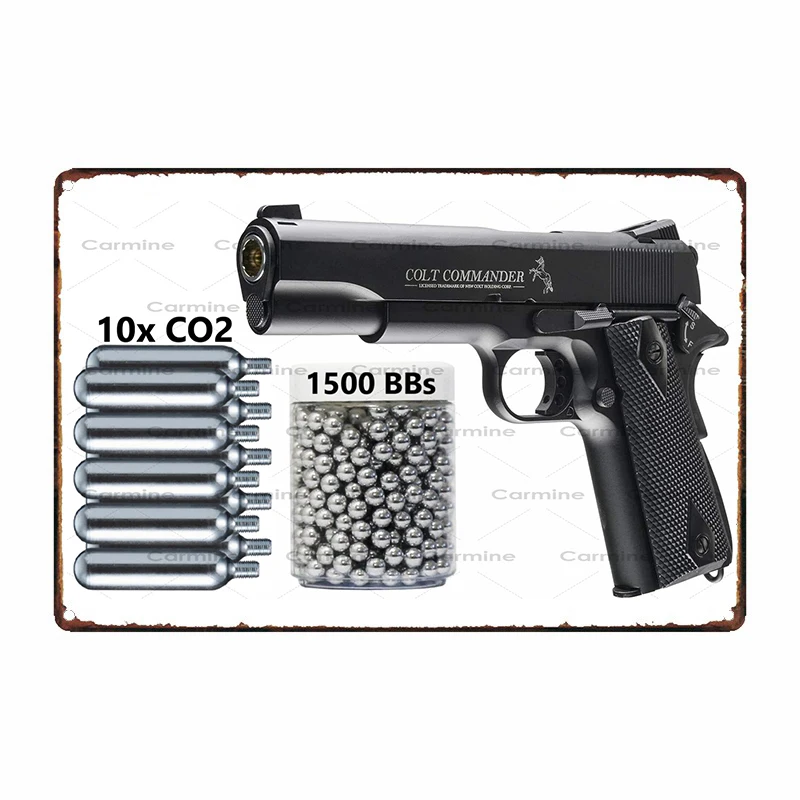 1911 Blowback Co2. 177 Cal Bb Pistol Air Gun Umarex Colt Commander-Full Tin Plate Wall Decor Metal Sign for Man Cave Decoration
1911 Blowback Co2. 177 Cal Bb Pistol Air Gun Umarex Colt Commander-Full Tin Plate Wall Decor Metal Sign for Man Cave Decoration