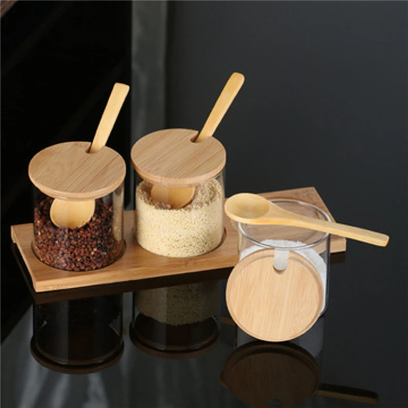 3 pcs Clear Glass Jars with Natural Bamboo Lid Spoon Bamboo Stand Canister Storage Containers for Spices Seasoning Sugar Salt
3 pcs Clear Glass Jars with Natural Bamboo Lid Spoon Bamboo Stand Canister Storage Containers for Spices Seasoning Sugar Salt