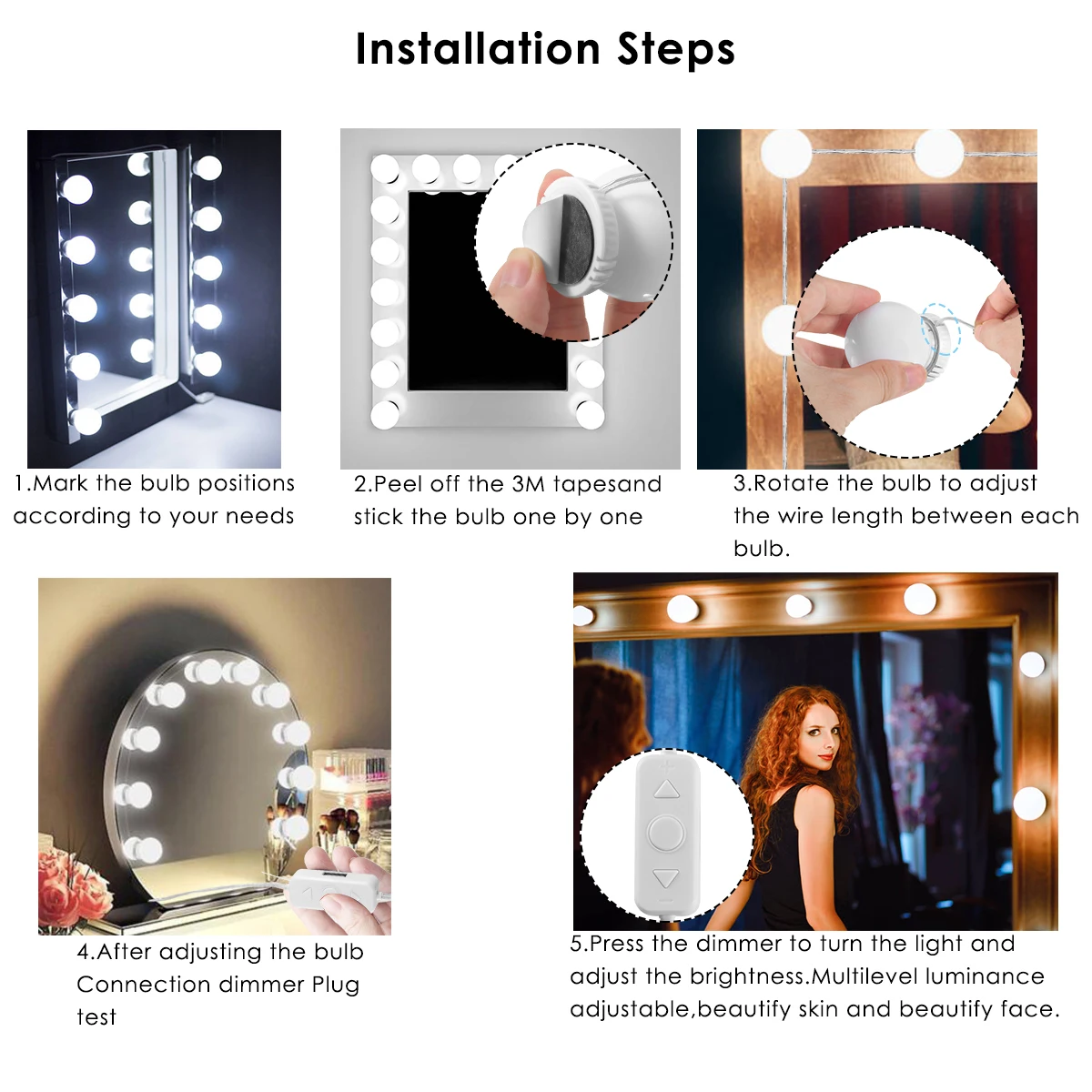 10 LEDs DIY Dimmable Vanity Mirror Lights Makeup Bulb Hollywood Adjustable Brightess Wall Lamp Kit for Dressing Table | Лампы и