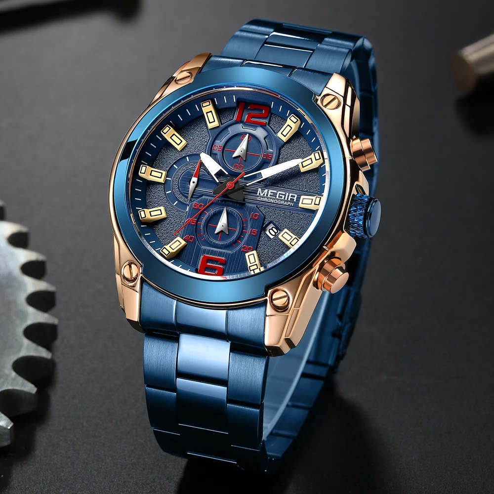 MEGIR Rose Blue Waterproof Men's Watches with Stainless Steel Strap Chronograph Male Army Military Wrist Watch Man Clock 2021
MEGIR Rose Blue Waterproof Men's Watches with Stainless Steel Strap Chronograph Male Army Military Wrist Watch Man Clock 2021