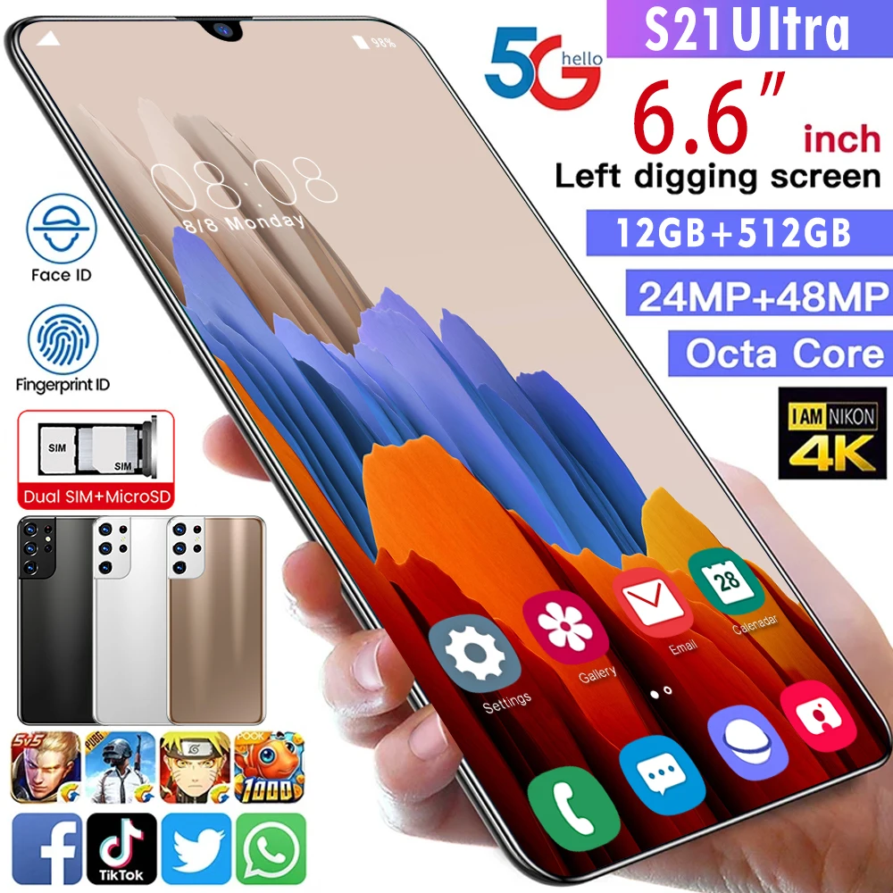 New Arrival S21 Ultra Fingerprint Face Unlock 6.6 Inch Full Screen 8+256GB Mobile Phone 6800mAh Andriod 10 24+48MP Smart Phones
New Arrival S21 Ultra Fingerprint Face Unlock 6.6 Inch Full Screen 8+256GB Mobile Phone 6800mAh Andriod 10 24+48MP Smart Phones
