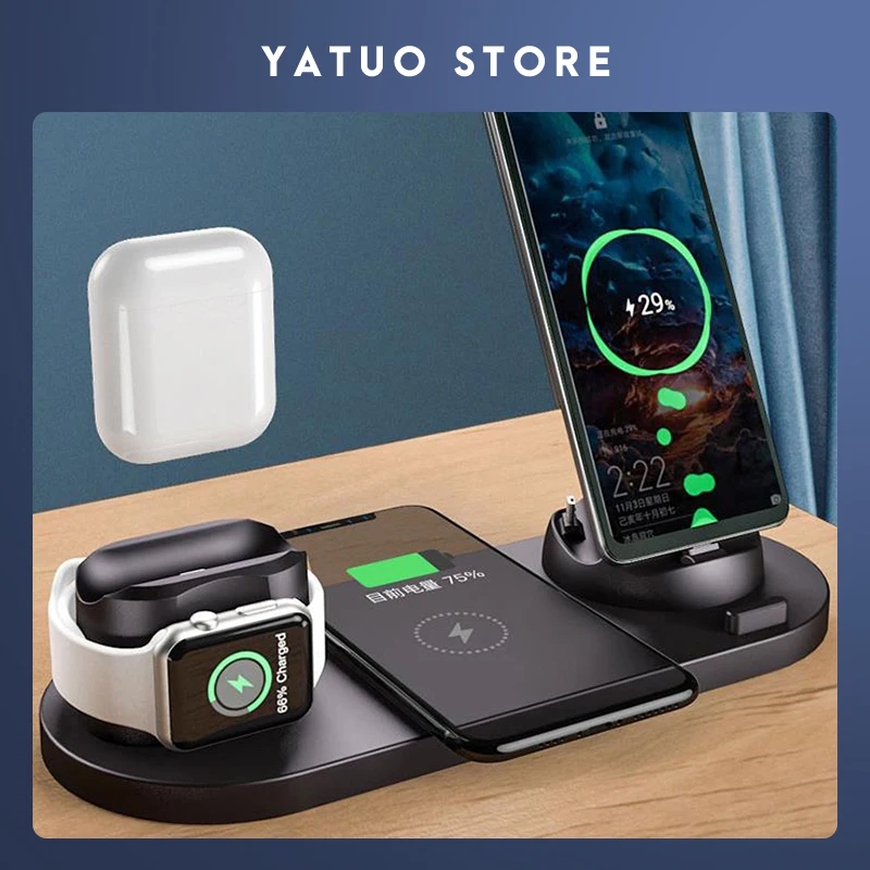Быстрое беспроводное зарядное устройство YATUO 6 в 1 подставка для iPhone/Android/Type-C USB телефонов 10 Вт Qi Быстрая зарядка для Apple Watch AirPods Pro
Быстрое беспроводное зарядное устройство YATUO 6 в 1 подставка для iPhone/Android/Type-C USB телефонов 10 Вт Qi Быстрая зарядка для Apple Watch AirPods Pro