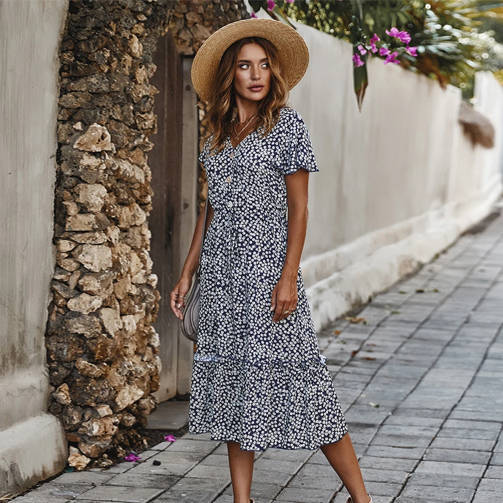 New Single Breasted Floral Dress Women V Neck Butterfly Sleeve Slim Dress Casual Women Spring Summer Dress Office Lady 
New Single Breasted Floral Dress Women V Neck Butterfly Sleeve Slim Dress Casual Women Spring Summer Dress Office Lady