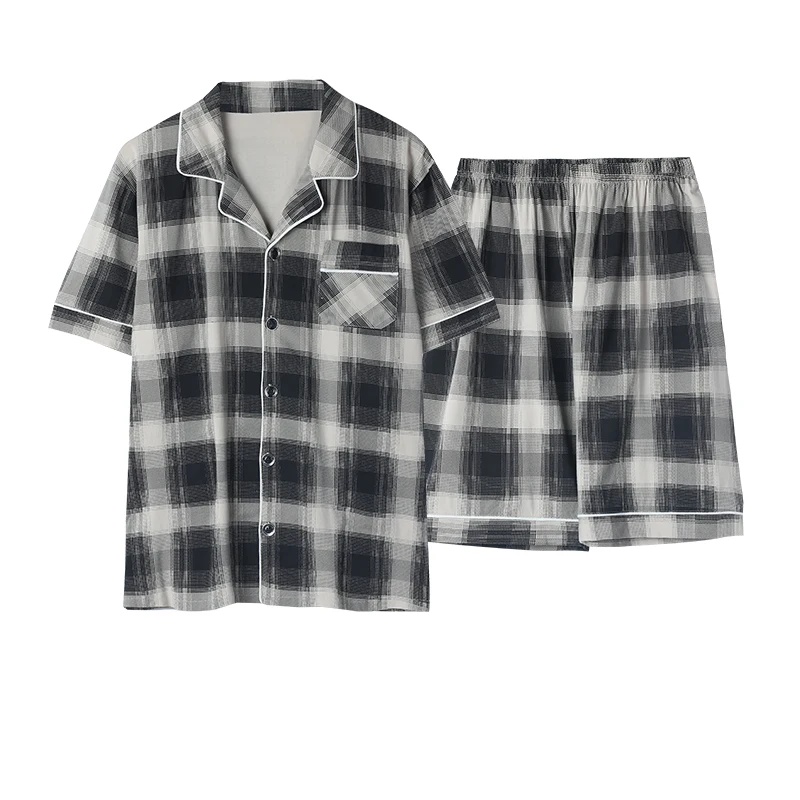 Summer Mens Pajamas Sets Plaid Modal Button Short Sleeve Sleepwear Tops Shorts Soft Pyjamas Suit Homewear M-4XL 
Summer Mens Pajamas Sets Plaid Modal Button Short Sleeve Sleepwear Tops Shorts Soft Pyjamas Suit Homewear M-4XL