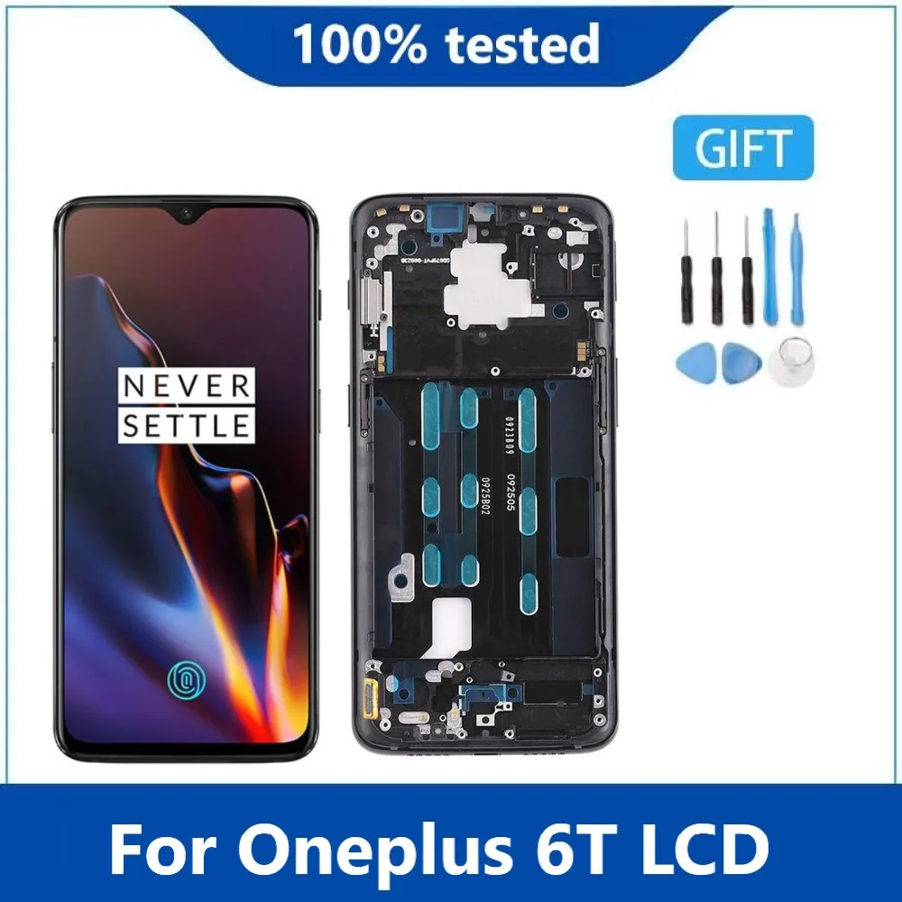 

Оригинальный дисплей 6,41 дюйма Amoled, замена для Oneplus 6T LCD A6010 A6013 кодирующий преобразователь сенсорного экрана в сборе с рамкой