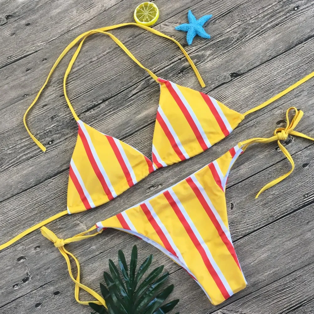 Striped Printed Bikini Sexy Halter Sling Push-up Swimsuit Casual Sports Women's Beachwear
Striped Printed Bikini Sexy Halter Sling Push-up Swimsuit Casual Sports Women's Beachwear
