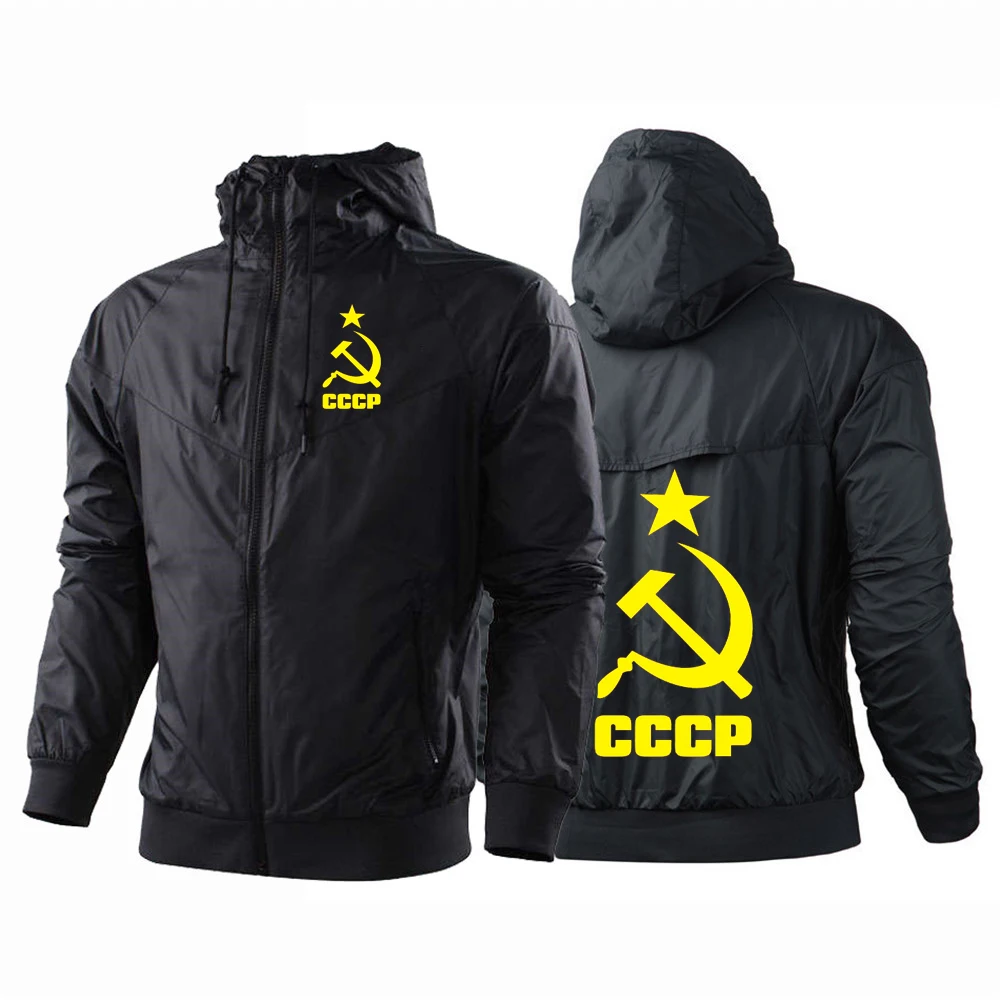 

Summer Man's Autunm Hoodies Male Harajuku CCCP Logo Windbreaker Splice Zipper Coats Print Casual Jackets Sportwear Tops