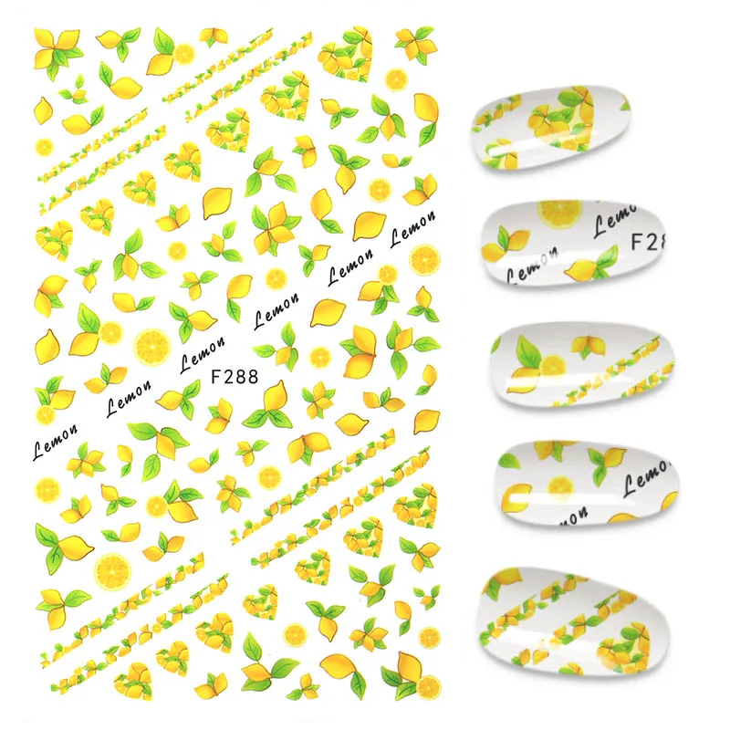 

1 лист 3D наклеек для Ногтей Фрукты DIY Наклейка s для ногтей Клубника Лимон дизайн ногтей маникюр декор