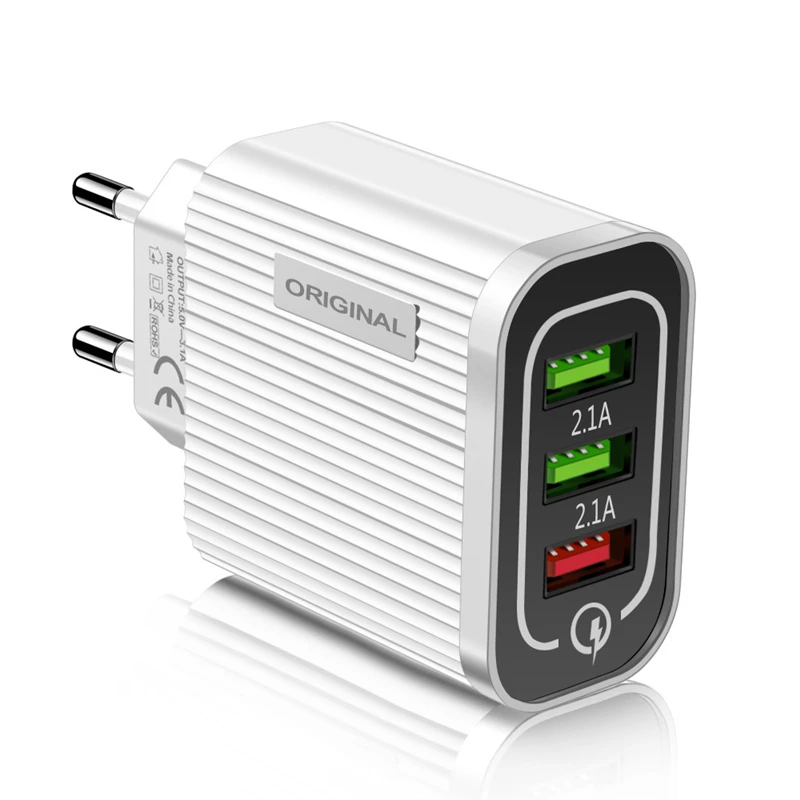QC3.0 3 USB Quick Charger for iPhone XS Max Samsung Huawei Xiaomi Android Phone EU Fast Wall Charger 5V/2.4A 9V/1.67A 12V/1.25A
QC3.0 3 USB Quick Charger for iPhone XS Max Samsung Huawei Xiaomi Android Phone EU Fast Wall Charger 5V/2.4A 9V/1.67A 12V/1.25A