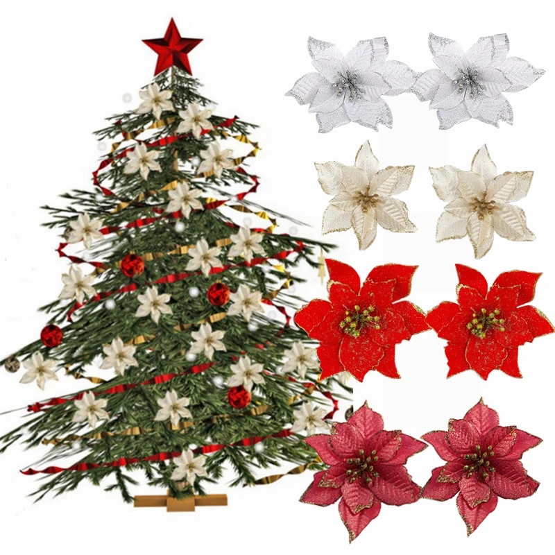 Artificial Flowers Glitter Poinsettia Fake Flower for Christmas Tree Decoration DIY Craft Home Wedding Christmas Xmas Decoration
Artificial Flowers Glitter Poinsettia Fake Flower for Christmas Tree Decoration DIY Craft Home Wedding Christmas Xmas Decoration