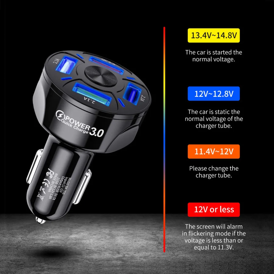Автомобильное зарядное устройство FONKEN QC 3 0 с USB-портами и поддержкой быстрой