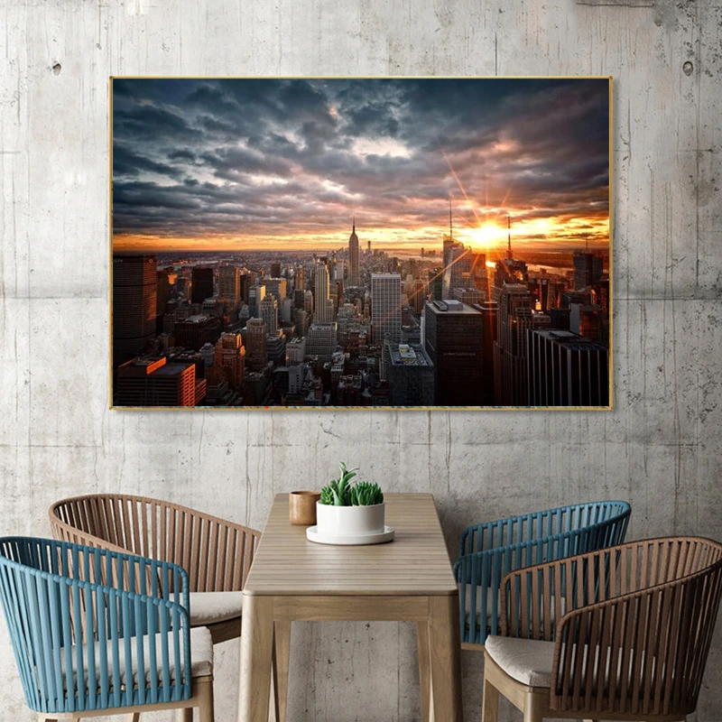 

New York City Sunset View Canvas Paintings Wall Art Posters and Prints Skline of Manhattan Wall Art Pictures for Living Room