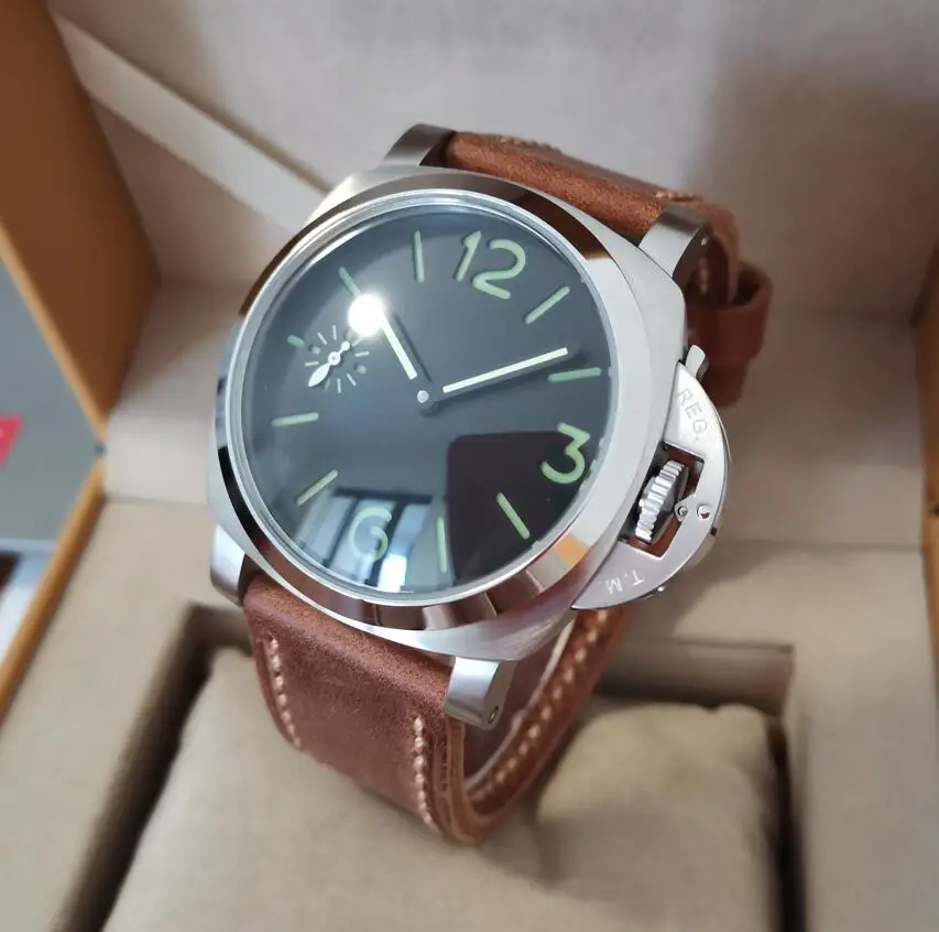 44mm no LOGO Sandwich black dial green number 1950 style dome glass ST3600-2 movement Mechanical Hand Wind Men's watch
44mm no LOGO Sandwich black dial green number 1950 style dome glass ST3600-2 movement Mechanical Hand Wind Men's watch