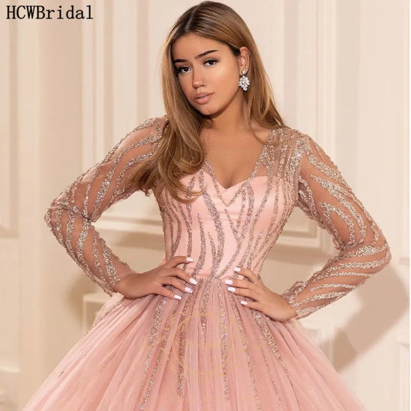 Dusty Pink Ball Gown Long Sleeves Arabic Evening Dress V Neck Beading Tulle Girls Graduation Dresses Plus Size Formal Party Gown
Dusty Pink Ball Gown Long Sleeves Arabic Evening Dress V Neck Beading Tulle Girls Graduation Dresses Plus Size Formal Party Gown