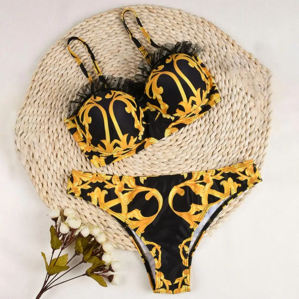 Women Sexy Summer bikini Polyester Lace Floral Print Padded Bikini Briefs Swimsuit Swimwear Set 2021
Women Sexy Summer bikini Polyester Lace Floral Print Padded Bikini Briefs Swimsuit Swimwear Set 2021