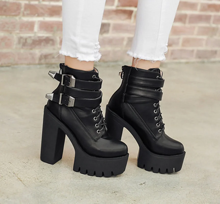 Spring/Autumn Fashion Women Boots 13cm Super High Heels Platform Buckle Lace Up Martin Boots Womens Ladies Single Boots
Spring/Autumn Fashion Women Boots 13cm Super High Heels Platform Buckle Lace Up Martin Boots Womens Ladies Single Boots