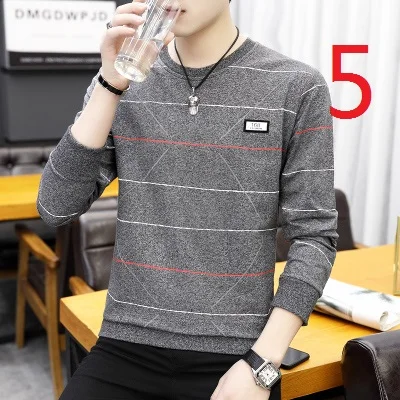 Long-sleeved T-shirt men's autumn wild round neck shirt Korean version of the trend of autumn men's shirt