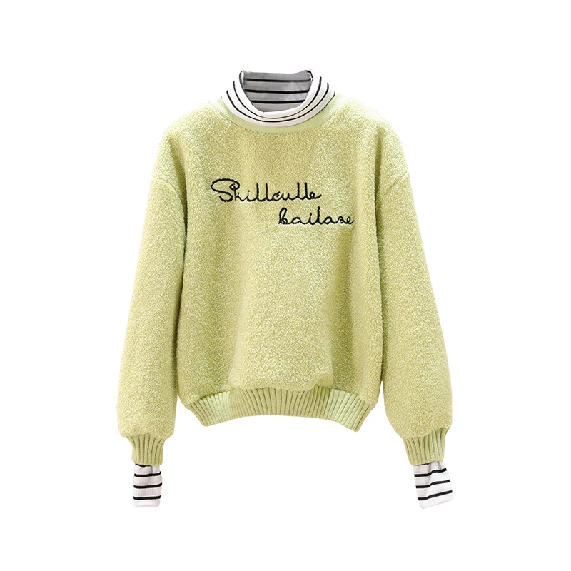 2020 Green Sweatshirt Plush Trendy Girls Embroidery Letters Faux Two Pieces Loose White Polyester Sherpa Hoodies Women
2020 Green Sweatshirt Plush Trendy Girls Embroidery Letters Faux Two Pieces Loose White Polyester Sherpa Hoodies Women