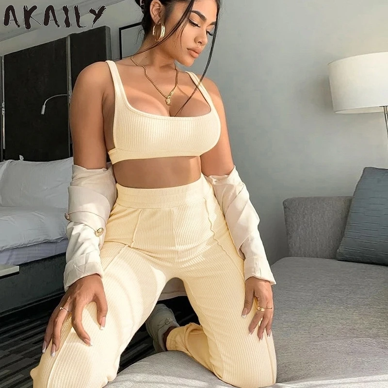 AKAILY Streetwear Ribbed 2 Two Piece Set Women Outfits Knitted Suit Crop Top Leggings Women Matching Sets Ladies Tracksuit 2021
AKAILY Streetwear Ribbed 2 Two Piece Set Women Outfits Knitted Suit Crop Top Leggings Women Matching Sets Ladies Tracksuit 2021