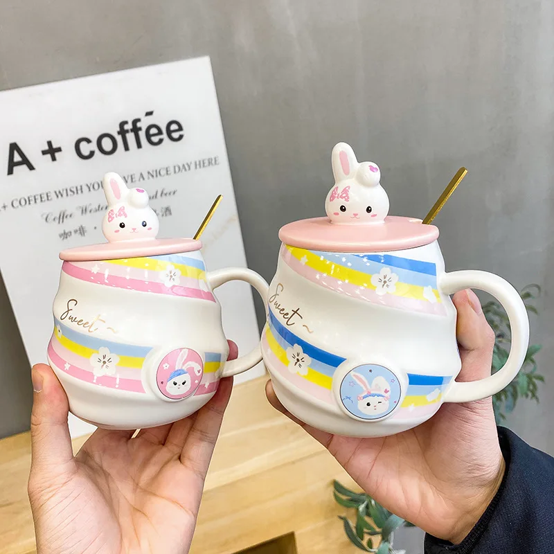 450ml Creative Thread Mug Cartoon Ceramic Coffee Mug With Lid Kawaii Sweet Rabbit Water Cup With Spoon Student Couple Cup
450ml Creative Thread Mug Cartoon Ceramic Coffee Mug With Lid Kawaii Sweet Rabbit Water Cup With Spoon Student Couple Cup