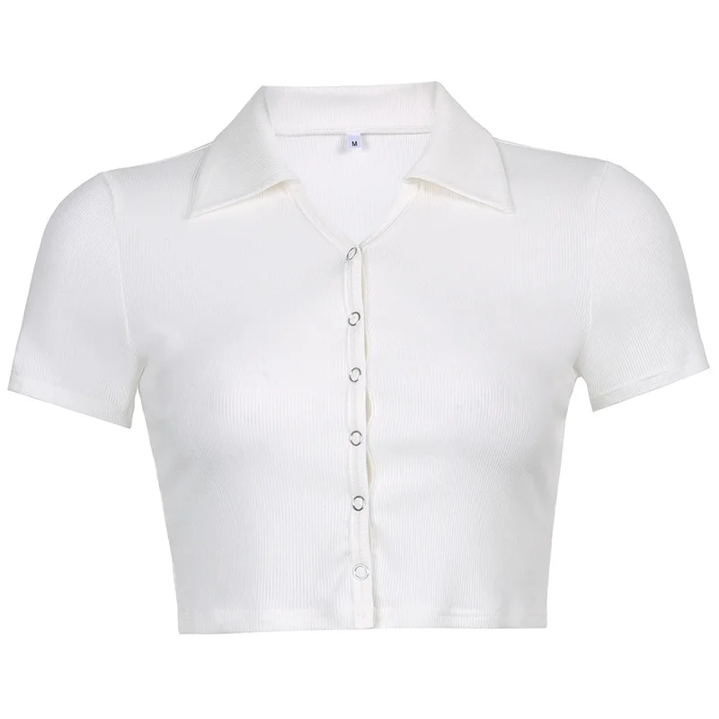 2021 New T-shirt Women Short Solid Color Buttoned Lapel Short-sleeved T-shirt Women's Umbilical Crop Top
2021 New T-shirt Women Short Solid Color Buttoned Lapel Short-sleeved T-shirt Women's Umbilical Crop Top