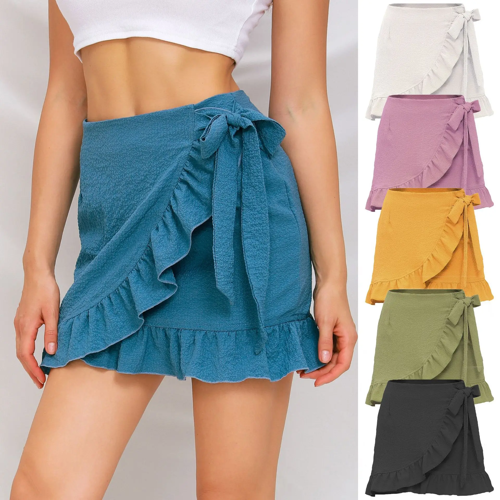 Seersucker Solid Color Lace-up Zipper Mini Skirt Women 2020 Ladies Summer Ruffled High Waist Skirt Women's Clothing
Seersucker Solid Color Lace-up Zipper Mini Skirt Women 2020 Ladies Summer Ruffled High Waist Skirt Women's Clothing