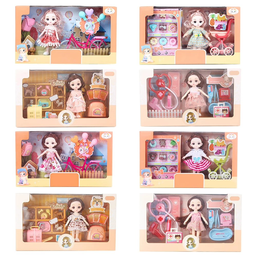 Vinyl Mini Movable Joints Girl Dolls with Clothes Skirts Bike Pet Store Handmade Princess Dolls Dollhouse Toys for Child Girl 
Vinyl Mini Movable Joints Girl Dolls with Clothes Skirts Bike Pet Store Handmade Princess Dolls Dollhouse Toys for Child Girl