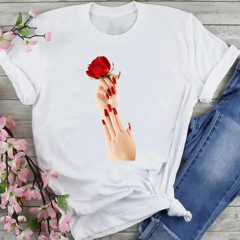 Women Graphic Flower Nail Ladies Clothing Cartoon Fashion Summer Female Clothes Print Short Sleeve Tops Tees Tshirt T-shirt
Women Graphic Flower Nail Ladies Clothing Cartoon Fashion Summer Female Clothes Print Short Sleeve Tops Tees Tshirt T-shirt