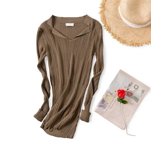 Women T-shirt 2019 Autumn and Winter New Small Lapel Slim Simple Sweater Long-sleeved T-Shirt
Women T-shirt 2019 Autumn and Winter New Small Lapel Slim Simple Sweater Long-sleeved T-Shirt