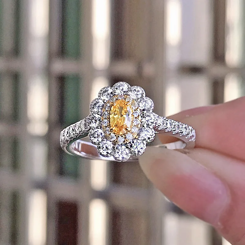 Trendy Fashion Chic Elegant S925 Sterling Silver Oval Yellow Diamond Pink Diamond Ring High Quality Exquisite Gift for Women 
Trendy Fashion Chic Elegant S925 Sterling Silver Oval Yellow Diamond Pink Diamond Ring High Quality Exquisite Gift for Women