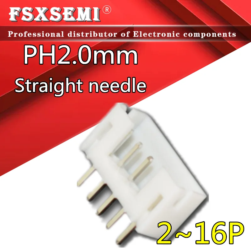 

50pcs PH2.0mm Straight needle 2P/3P/4P/5P/6P/7P/8P/9P/10P/11P/12P/13P/14P/15P/16P JST White connector 2mm Pitch male material
