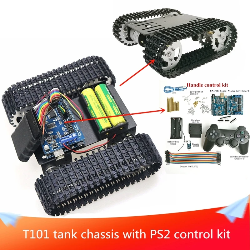 T101 умный робот шасси танка с беспроводной ручкой PS2 комплект управления + 33GB 520