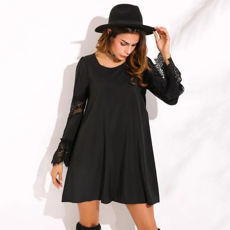 Woman's Loose Long Sleeve A- Line Shirt O-neck Solid Pullover White Black Shirt Lady Panel Lace Flare Sleeve Sweet Hollow tops
Woman's Loose Long Sleeve A- Line Shirt O-neck Solid Pullover White Black Shirt Lady Panel Lace Flare Sleeve Sweet Hollow tops