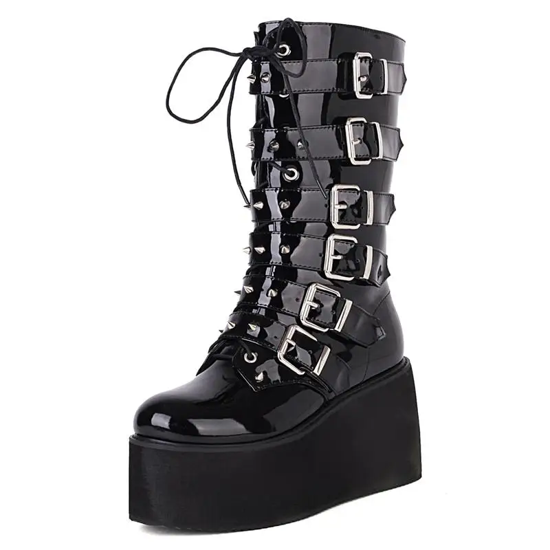Black Wedges Platform Calf Boots Women Autumn Winter High Heels Rivet Punk Goth Boots Shoes Bottes Plateforme Femme
Black Wedges Platform Calf Boots Women Autumn Winter High Heels Rivet Punk Goth Boots Shoes Bottes Plateforme Femme