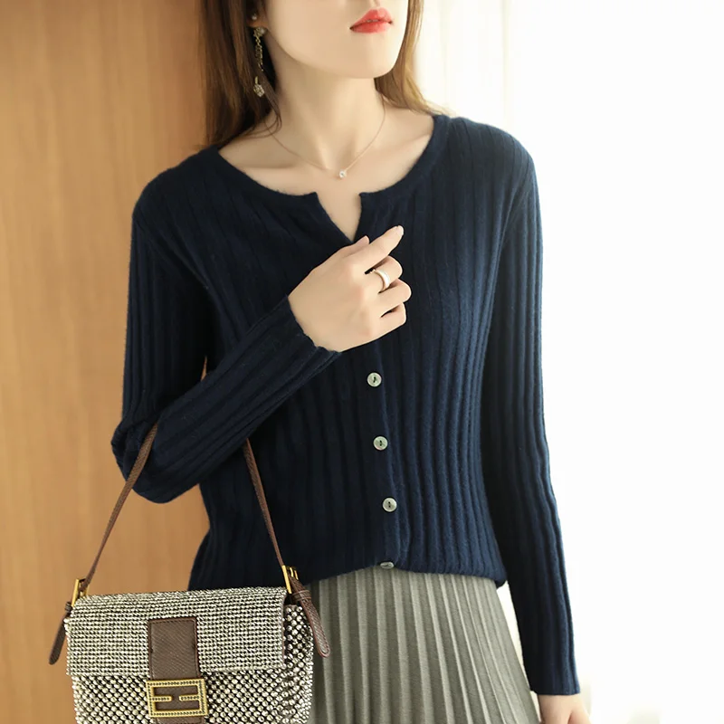 2021 Spring Autumn New Knitted Wool Cardigan Women' Short Coat Long-Sleeved Thin Sweater Solid Color All-match O-Neck Stripe Top
2021 Spring Autumn New Knitted Wool Cardigan Women' Short Coat Long-Sleeved Thin Sweater Solid Color All-match O-Neck Stripe Top
