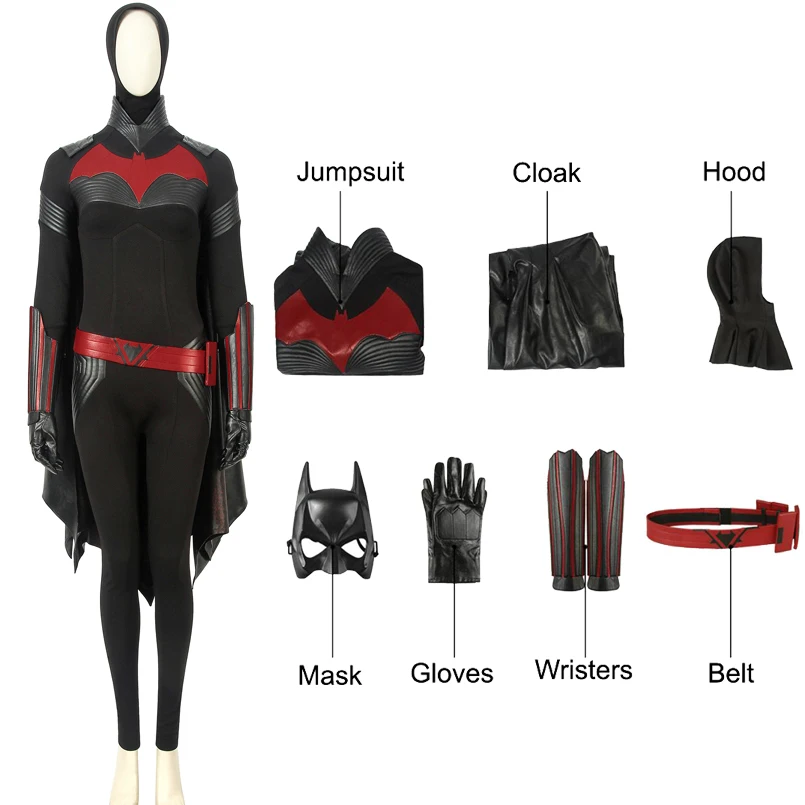 Bat Lady Cosplay Kate Kane Costume Adult Women Red Battle Jumpsuit With Cloak Fancy Masquerade Carnival Clothing
Bat Lady Cosplay Kate Kane Costume Adult Women Red Battle Jumpsuit With Cloak Fancy Masquerade Carnival Clothing