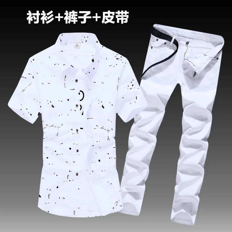 Summer Men's Short Sleeve Shirt Jeans Pants 2 Pieces Set Painting Casual Style Cotton Blends For Male Outwear A5
Summer Men's Short Sleeve Shirt Jeans Pants 2 Pieces Set Painting Casual Style Cotton Blends For Male Outwear A5