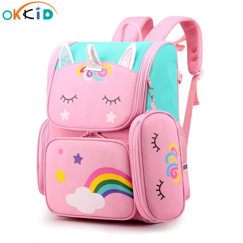 

OKKID cute cartoon 3D school bags for little girl star rainbow bookbag primary student luminous backpack children schoolbag gift