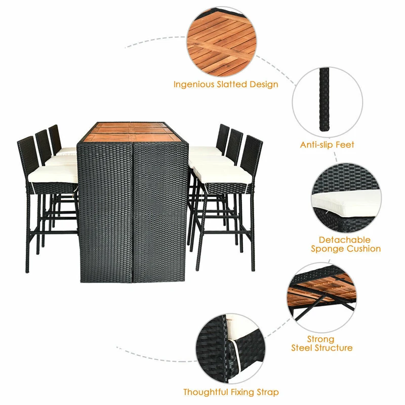 COSTWAY 7 Pcs Patio Rattan Wicker Acacia Wood Table Top Outdoor Dining Furniture Set Reinforced Steel Frame 6 Bar Chairs
COSTWAY 7 Pcs Patio Rattan Wicker Acacia Wood Table Top Outdoor Dining Furniture Set Reinforced Steel Frame 6 Bar Chairs