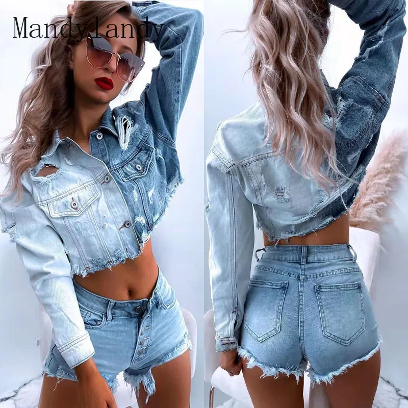 Mandylandy Denim Jacket Women's Long Sleeve Single Breasted Pocket Turn-down Collar Coat Autumn Solid Color Hole Straight Coat
Mandylandy Denim Jacket Women's Long Sleeve Single Breasted Pocket Turn-down Collar Coat Autumn Solid Color Hole Straight Coat