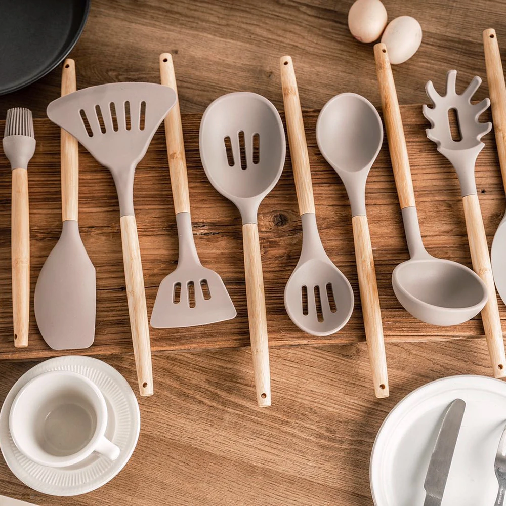 11-14Pcs Silicone Kitchen Utensils Set Bamboo Handle Large Spoon Spatula Set Kitchen Accessories Cooking Utensils Kitchen Tools
11-14Pcs Silicone Kitchen Utensils Set Bamboo Handle Large Spoon Spatula Set Kitchen Accessories Cooking Utensils Kitchen Tools