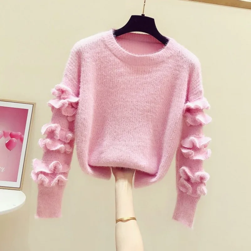 2020 New Autumn Winter Pullovers Tops Sweaters for Women O Neck Ruffles Long Sleeve Sweet Pink Female Knitted Sweater
2020 New Autumn Winter Pullovers Tops Sweaters for Women O Neck Ruffles Long Sleeve Sweet Pink Female Knitted Sweater