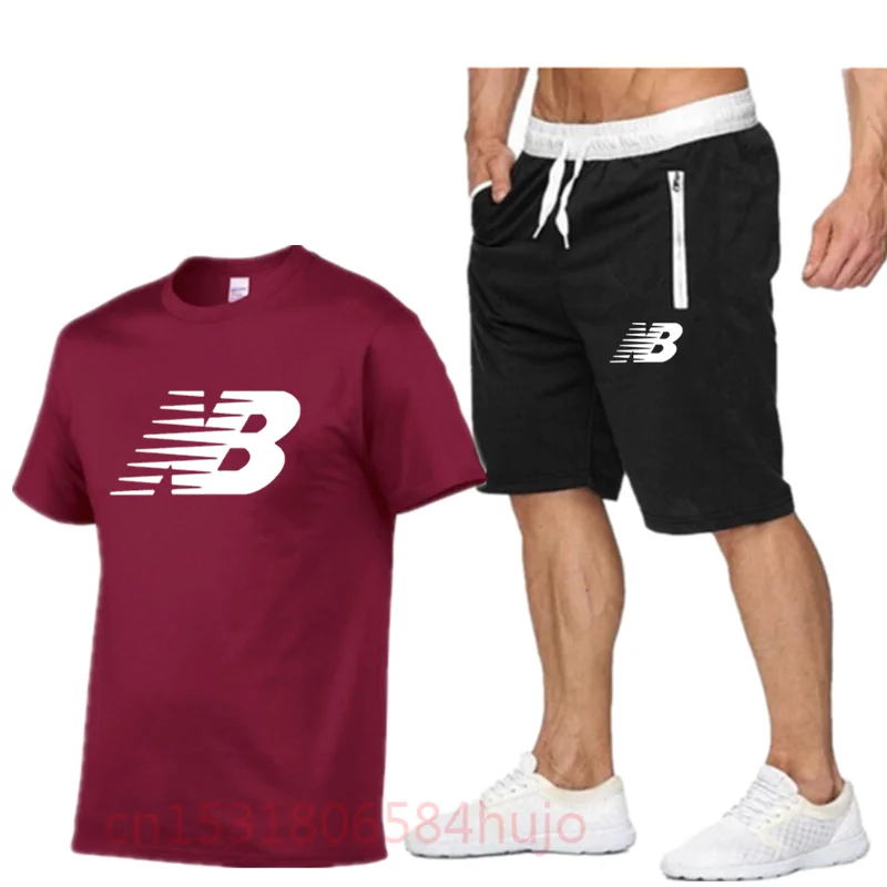 2021 popular new NB letter printed pure cotton men's T-shirt + Sports Shorts Set high quality pure cotton T-shirt sports running 2021 popular new NB letter printed pure cotton men's T-shirt + Sports Shorts Set high quality pure cotton T-shirt sports running