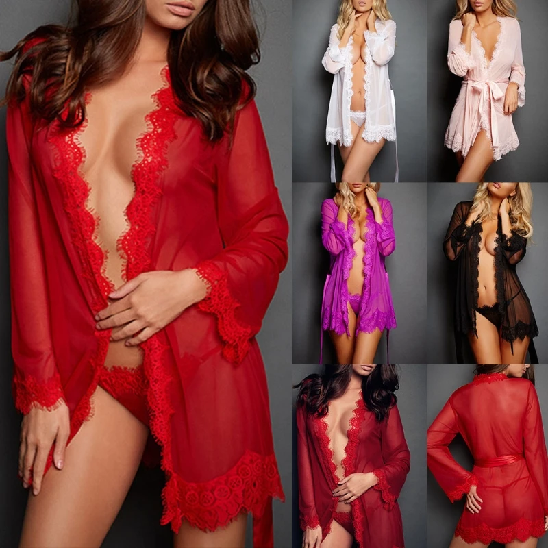 Womens Sleepwear Set Eyelash Lace Robe Sheer Mesh Kimono Nightgown Sexy Lingerie 23GE
Womens Sleepwear Set Eyelash Lace Robe Sheer Mesh Kimono Nightgown Sexy Lingerie 23GE