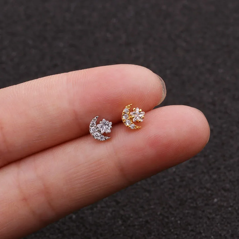 16G Stainless Steel Moon Zircon Helix Ear Cartilage Earrings Tragus Piercing Jewellery
16G Stainless Steel Moon Zircon Helix Ear Cartilage Earrings Tragus Piercing Jewellery
