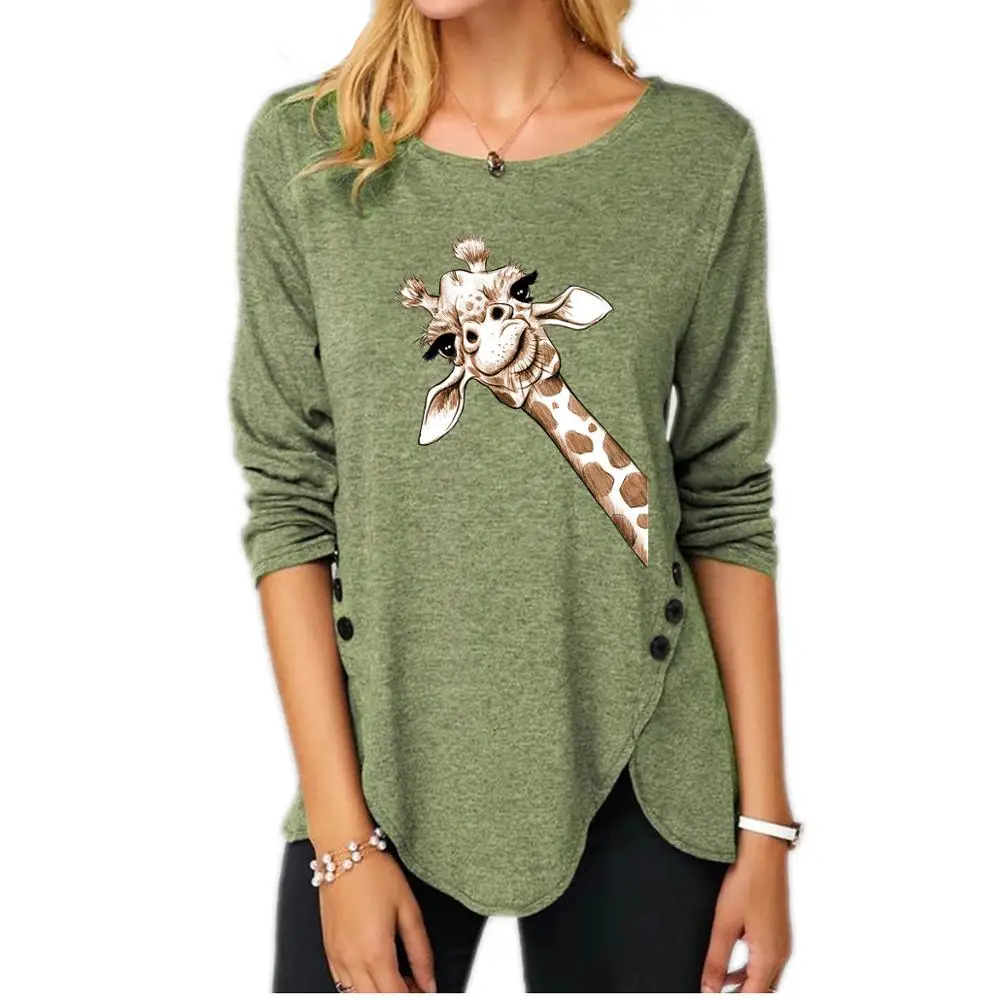 Casual Irregular Button Long Sleeve O Neck Giraffe Print Women's T Shirt Spring Autumn New Street Trendy Large size Ladies Tee
Casual Irregular Button Long Sleeve O Neck Giraffe Print Women's T Shirt Spring Autumn New Street Trendy Large size Ladies Tee