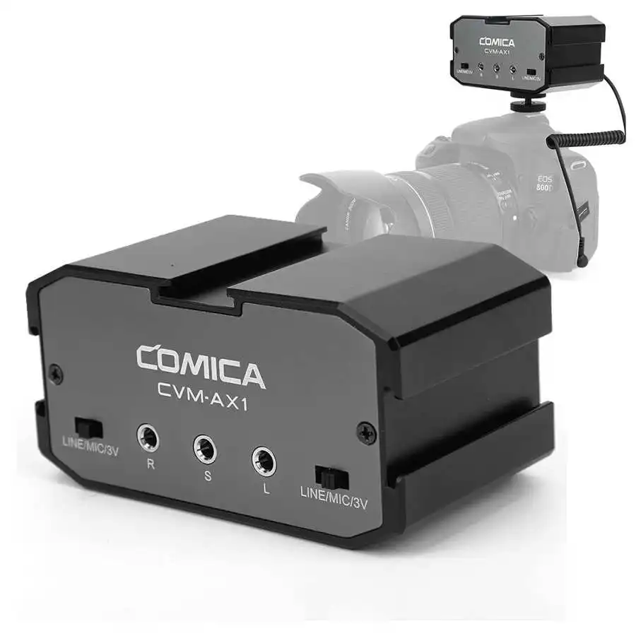 Comica CVM-AX1 Audio Mixer Adapter Universal Dual Channels Microphone Sound Mixer 3.5mm Audio Input for sony Canon Nikon DSLR
Comica CVM-AX1 Audio Mixer Adapter Universal Dual Channels Microphone Sound Mixer 3.5mm Audio Input for sony Canon Nikon DSLR