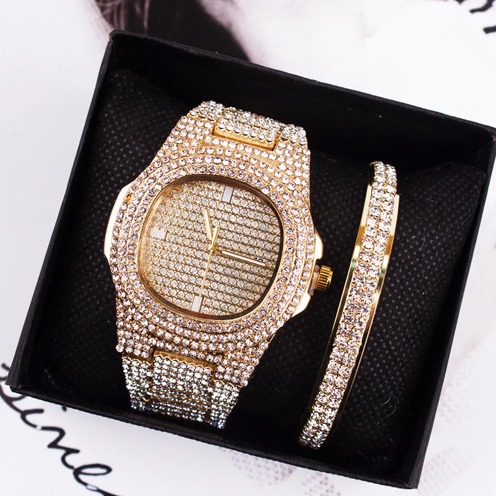 Часы с бриллиантами Женские люксовые брендовые золотистые квадратные